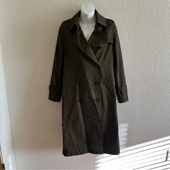 Massimo Dutti Women’s Olive Green Relaxed Fit Double Breasted Trench Coat Sz XS - Picture 4 of 15